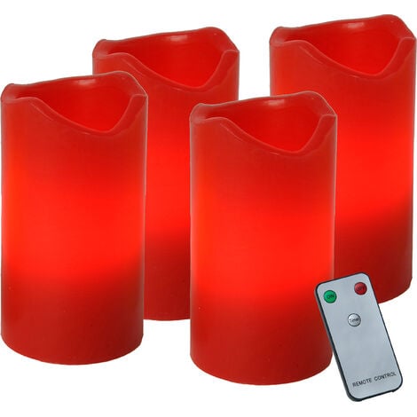 Star Trading 4er-Set LED Stumpenkerze Advent von Star Trading, LED Adventskerzen, Kerzenlicht warmweiß mit Timer, batteriebetriebene Weihnachtsdeko mit Fernbedienung aus Wachs in Rot, Höhe: 10 cm