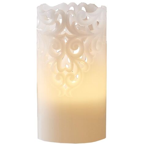 Star Trading Bougie Clary, bougie ronde, ornement, blanc, LED, minuterie, blanc chaud, 15 cm