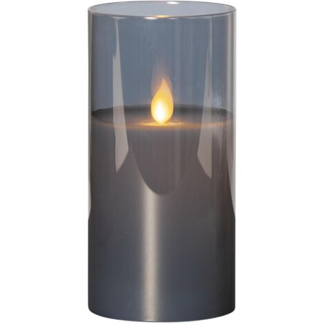 Star Trading Bougie M-Twinkle, Bougie ronde, noir, verre fumé, LED, minuterie, blanc chaud, scintillant, 15 cm