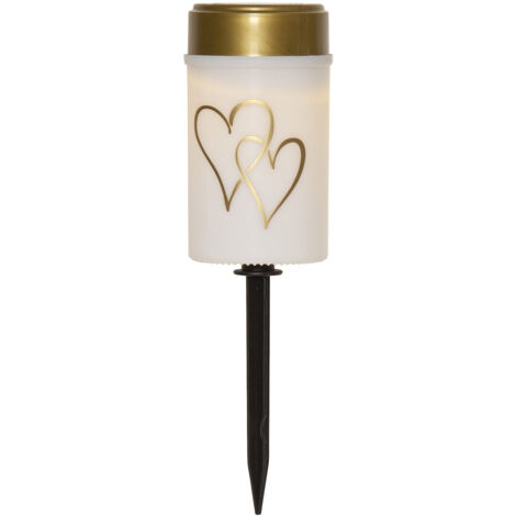 Star Trading Bougie solaire Hearty, piquet de terre, extérieur, bougie funéraire, bougie, décoration, blanc, solaire, blanc chaud, 12 cm