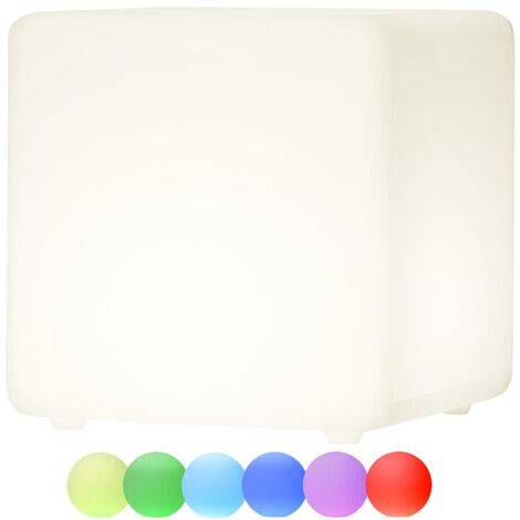 Star Trading Décoration Twilights, cube, blanc, LED, RGB multicolore, blanc, télécommande, extérieur, 40 cm