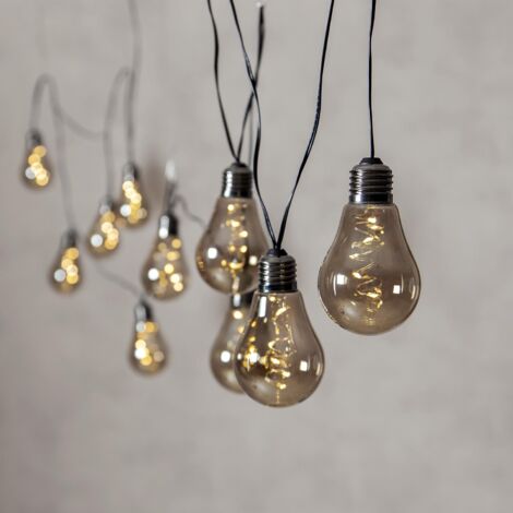 Star Trading Guirlande lumineuse Glow, 10 ampoules, gris, LED, lumière du jour, intérieur, extérieur, 3,6 mètres
