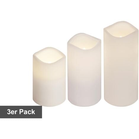 Star Trading Kerzen-Set Paul, Stumpenkerzen, 3 Stück, Weiß, LED, Timer, Außenbereich, Fernbedienung, Warmweiß