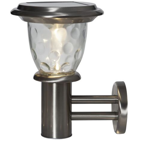 Star Trading Lanterne solaire Pireus, applique murale, acier inoxydable, LED, capteur crépusculaire, blanc chaud, extérieur, 27 cm