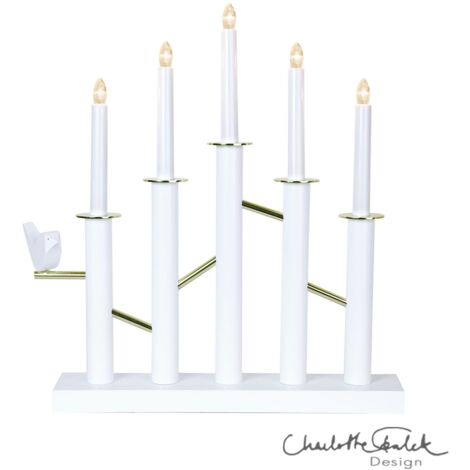 Star Trading LED Lichterbogen Birdy, Weiß-Gold, 5-flammig, Holz, 45cm