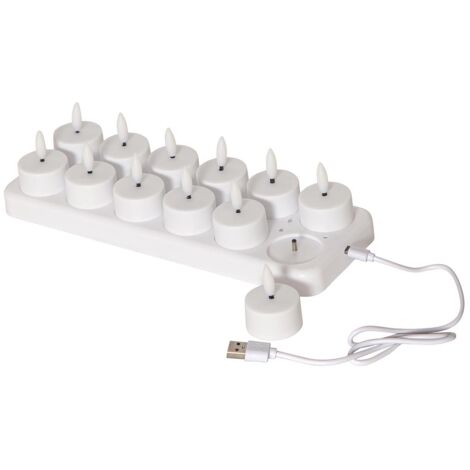 STAR TRADING LOT DE 12 BOUGIES CHAUFFE-PLAT, AVEC CÂBLE USB, PLAQUE DE CHARGE, BLANC CHAUD 061-05