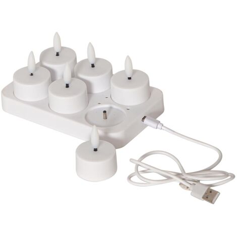 STAR TRADING LOT DE 6 BOUGIES CHAUFFE-PLAT, AVEC CÂBLE USB, PLAQUE DE CHARGE, BLANC CHAUD 061-04