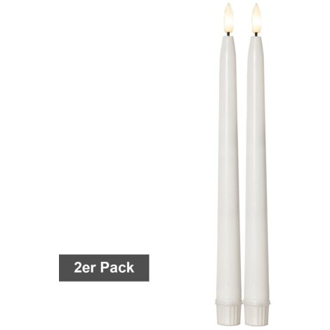 Star Trading Set de bougies Flamme Slim, 2 pièces, bougies antiques, blanc, LED, minuterie, blanc chaud, extérieur, 28 cm