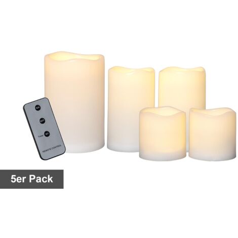 Star Trading Set de bougies Paul, bougies à tige, 5 pièces, ivoire, LED, minuterie, télécommande, blanc chaud
