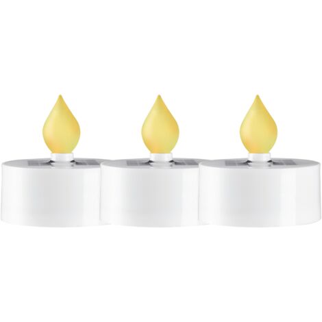 Star Trading Set de bougies solaires Saul, 3 pièces, blanc, LED, jaune, détecteur de crépuscule, extérieur, 5,5 cm