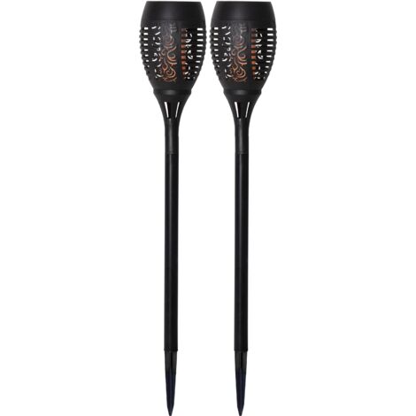 Star Trading Solar Fackel LED 2er Set mit Flammen-Effekt, Gartenfackel Außen Schwarz, warmgelbes Licht, Dämmerungssensor, inkl. AAA NiMH Akku, 50 cm, dekorative Solarleuchte für Garten & Terrasse