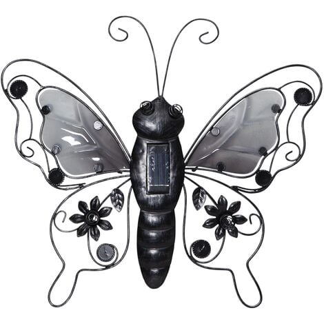 Star Trading Solardekoration Butterfly, Schmetterling, Wanddekoration, Schwarz, LED, Dämmerungssensor, Warmweiß, Außenbereich, 39 cm