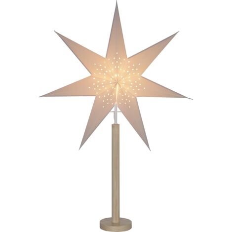 Star Trading Weihnachtsstern Elice 85 cm – Stehlampe mit 3D-Papierstern, Naturholzfuß und Kabelschalter, Adventsstern für den Innenbereich, festliche Weihnachtsdekoration E14