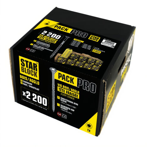 STARBLOCK Coffret de vis Pack Pro 2 200 vis Bois Aggloméré Tête fraisée Torx 9 tailles 1 Porte embouts mousqueton 50 mm