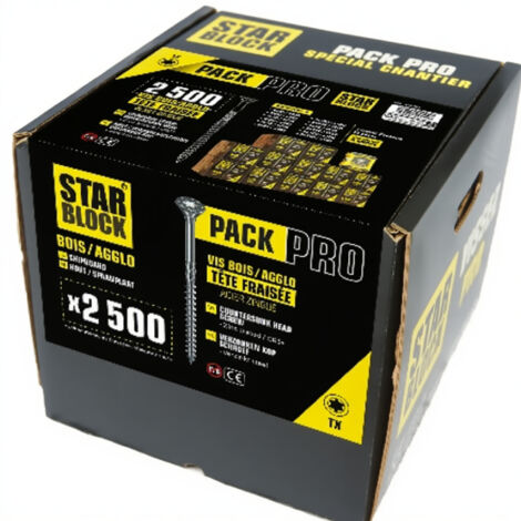 STARBLOCK Coffret de vis Pack Pro 2 500 vis Bois Aggloméré Tête fraisée Torx 12 tailles et 1 Coffret 31 Embouts de vissage