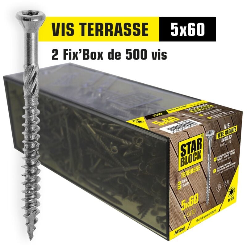 Kit chantier terrasse 20 M² avec 800 vis inox A2 1 kit perçage et 3 forets de rechange - Starblock