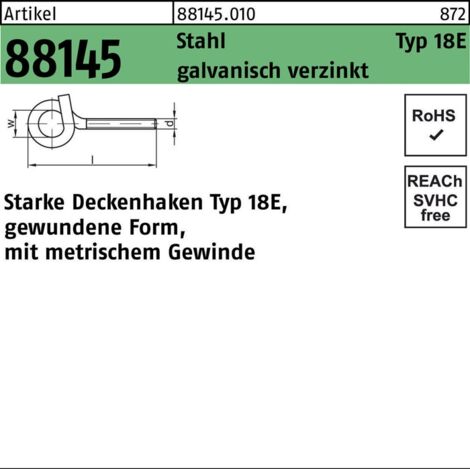 Starke Deckenhaken Typ 18E Stahl M 12 x 180 gal Zn gal Zn S 10 Stk