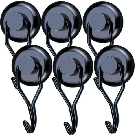 Starker Magnethaken, 45 kg, 32D, magnetischer Kühlschrankhaken, schwarzer Neodym-Schwenkmagnethaken, Magnethaken für Küche, Geschirrtuch, Tisch, 6 Stück