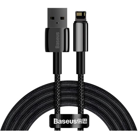 Starkes geflochtenes Kabel USB Iphone Lightning 2,4 A 2 m schwarz