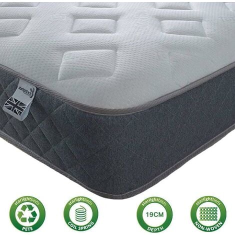 STARLIGHT BEDS Small Double Mattress. 7.5 Inch Deep Sprung Small Double Memory Fibre Mattress with a Diamond Design Cool Touch Top Panel and Stylish Grey Border (4ft x 6ft3)