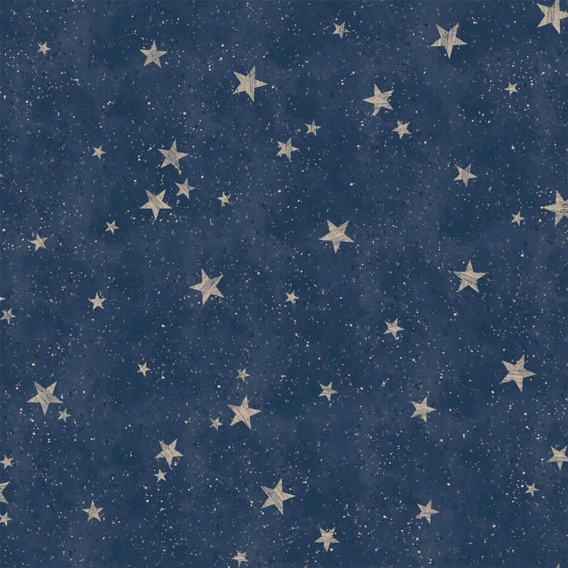 Starlight Stars Navy Blue Wallpaper Silver Gold Metallic Shimmer Childrens