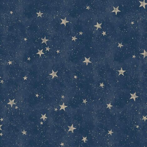 Starlight Stars Navy Blue Wallpaper Silver Gold Metallic Shimmer Childrens from M1490