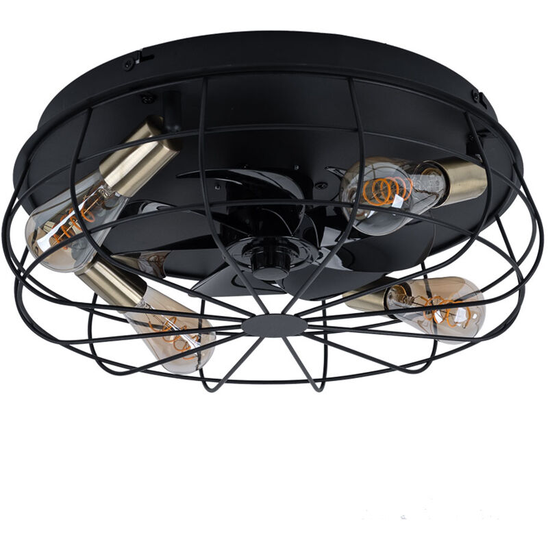 Image of Ventilatore da soffitto lampada da soffitto lampada da soggiorno sala da pranzo, metallo nero, timer con telecomando a 3 velocità, 4 lampadine E27, D