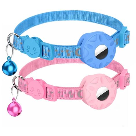 Starmoon Airtag Katzenhalsbänder (blau + pink, Airtag nicht enthalten), spezielles Katzenhalsband mit Sicherheitsgurt und wasserdichter Halterung für die Marke, 1 C
