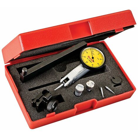 Starrett 3809MAC - Comparatore con braccio tastatore, quadrante giallo, 32 mm DRM, range 0,8 mm, grado 0,01 mm, più 4 accessori e 2 dispositivi di fissaggio extra