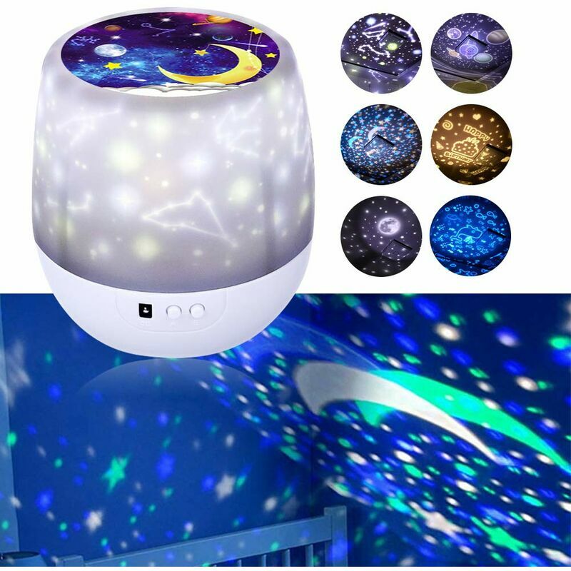 Hoopzi - Starry Sky led Projector, 360 Rotating Kids Night Light, 6 Light Effects, Dimmable Star Projector Night Light with 3 LEDs for Kids, Bedroom,