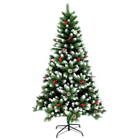 StarryLights schneebedeckter Weihnachtsbaum mit Ebereschenbeeren 210 cm x 95 cm - elegant, dicht und besonders festlich