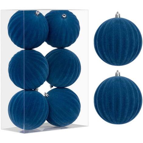 StarryLights Weihnachtsbaumkugel-Set – blaue Samtkugeln mit geprägtem Muster