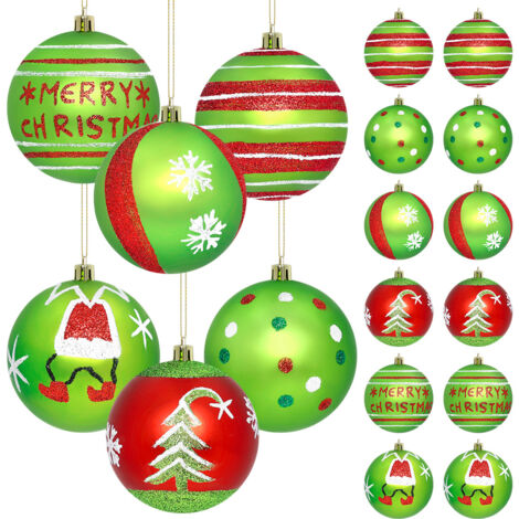 StarryLights Weihnachtskugel-Set – grüne und rote Kugeln mit Weihnachtsmotiven