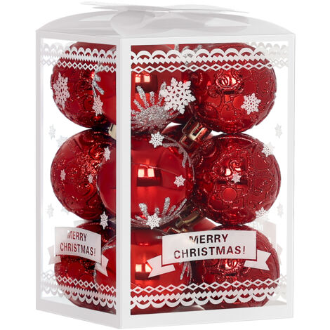 StarryLights Weihnachtskugel-Set – rote Kugeln mit Weihnachtsmotiven