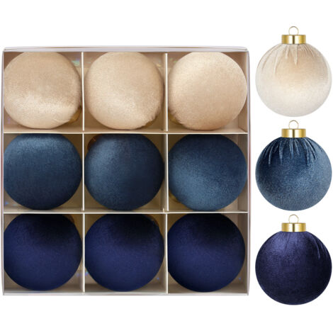 StarryLights Weihnachtskugel-Set – Samtkugeln in Marineblau und Beige