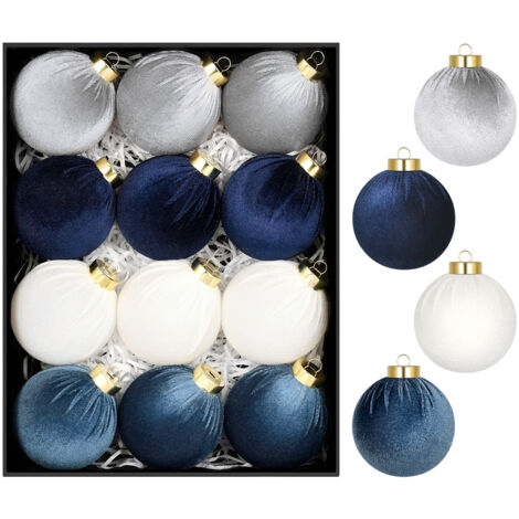 StarryLights Weihnachtskugel-Set – Samtkugeln in Marineblau und Silber