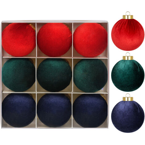 StarryLights Weihnachtskugel-Set – Samtkugeln in Rot, Grün und Marineblau