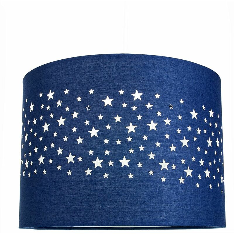 Stars Decorated Children/Kids Midnight Blue Cotton Bedroom Pendant or Lamp Shade by Happy Homewares