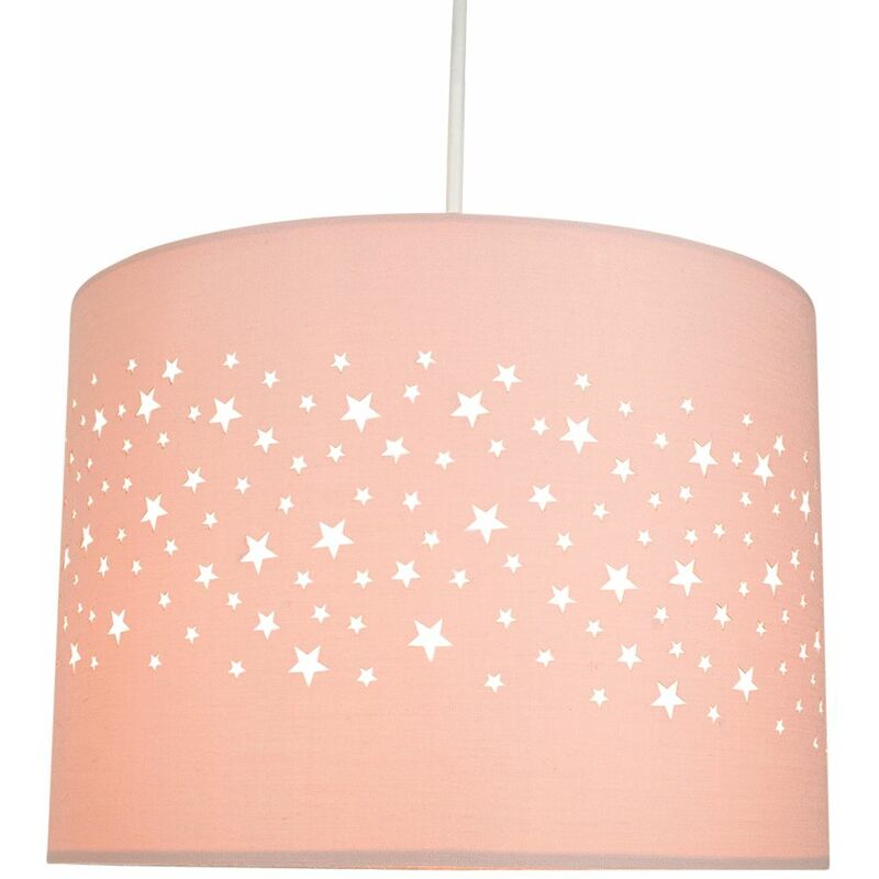 Stars Decorated Children/Kids Soft Pink Cotton Bedroom Pendant or Lamp Shade by Happy Homewares