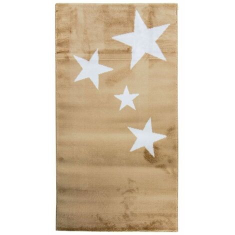 STARS - Tapis toucher laineux motifs étoiles beige 80x150 - Beige
