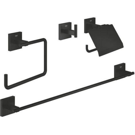 Start Cube set d'accessoires de salle de bain 4 en 1 en métal avec fixations cachées, noir mat (G411152430)