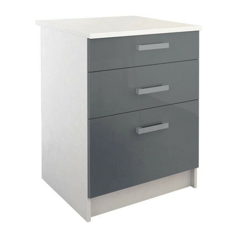 START Meuble bas de cuisine avec plan de travail L 60 cm - Gris brillant