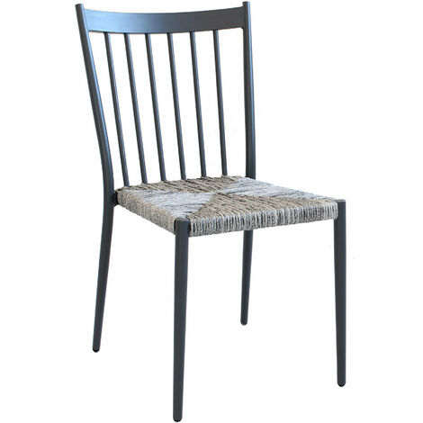 Startbarer Außenstuhl ohne Armlehnen mit Aluminiumstruktur und sitzt in Wicker Mizar