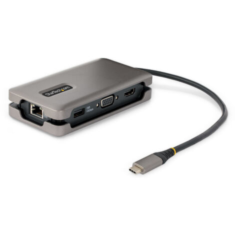 StarTech.com Adaptateur Multiport USB-C - 4K60Hz HDMI/VGA - Hub USB 3 Ports - 100W Power Delivery Pass-Through, GbE, Mini Station d'Accueil/Docking Station avec Chargeur - Adaptateur USB C vers HDMI, 