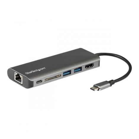 StarTech.com Adaptateur Multiport USB-C - Mini Dock USB-C avec HDMI 4K, 3x USB 3.0 Hub, SD/SDHC, GbE, 60W PD 3.0 Pass-Through - Station d'Accueil USB-C pour PC Portable Type-C/Thunderbolt 3