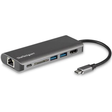StarTech.com Adaptateur Multiport USB C, Station d'Accueil USB-C Portable vers HDMI 4K, Hub USB 3.0 2 pts, SD/SDHC, GbE, 60W PD Pass-Through - USB Type-C/Thunderbolt 3 - REMPLACÉ PAR DKT30CHSDPD1