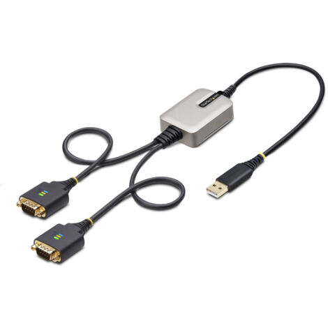 StarTech.com Adaptateur USB vers Série de 2 Ports de 60cm, Vis/Écrous DB9 Interchangeables, COM Rétention, Câble Convertisseur USB-A vers DB9 RS232, FTDI, Protection ESD Niveau 4, Windows/macOS/Chrome