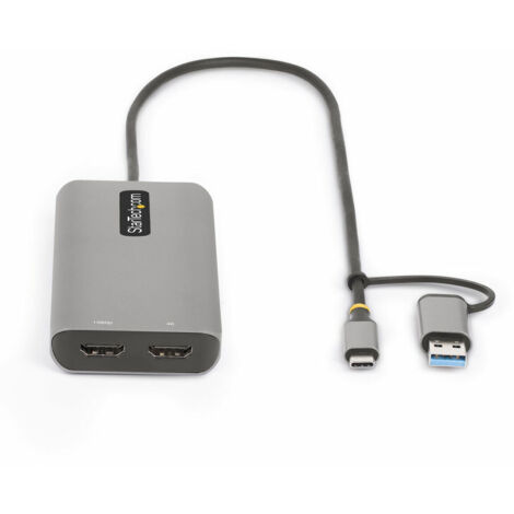 StarTech.com Adattatore multiporta USB-C con dongle USB-C a USB-A, doppio HDMI (4K30Hz/1080p60Hz), Hub USB-A 5Gbps a 3 porte, mini dock da viaggio, docking station USB tipo C per laptop, Cavo da 40 cm
