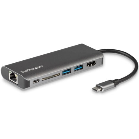 StarTech.com Adattatore Multiporta USB C, Dock USB-C Portatile con HDMI 4K, Hub 3x USB 3.0, SD/SDHC, GbE, PD 60 W Pass-Through - USB Tipo-C/Thunderbolt 3 - SOSTITUITO DA DKT30CHSDPD1