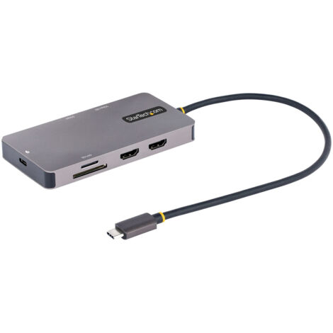 StarTech.com Adattatore USB C Multiporta, Doppio HDMI 4K 60Hz, Hub USB A 5Gbps a 2 porte, 100W Power Delivery Pass-Through, GbE, SD/MicroSD, Cavo da 30cm, Dock da viaggio, Docking Station USB-C per La
